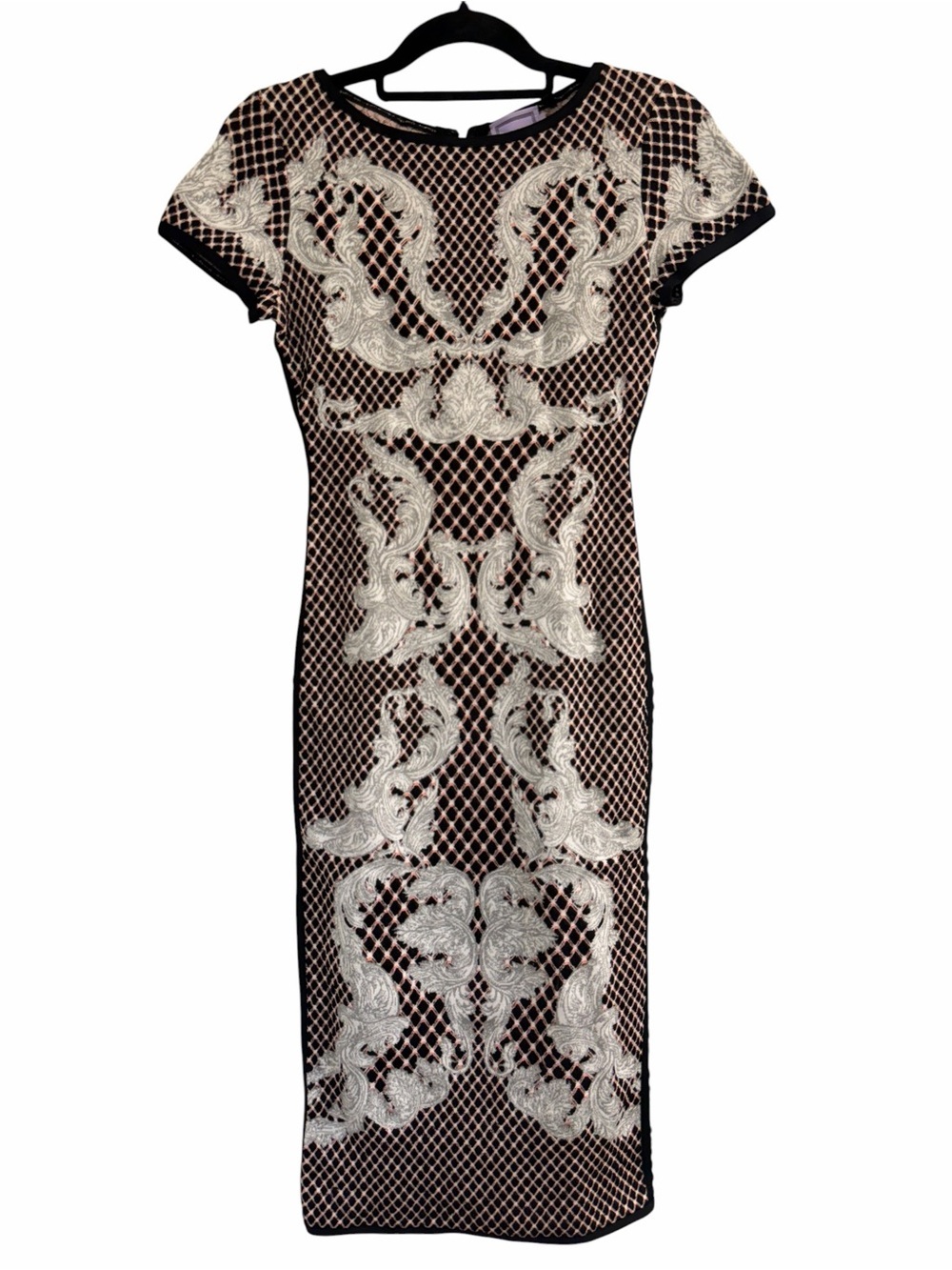 ✅ Herve Leger Black Midi Dress with White print & back exposed zipper size S
